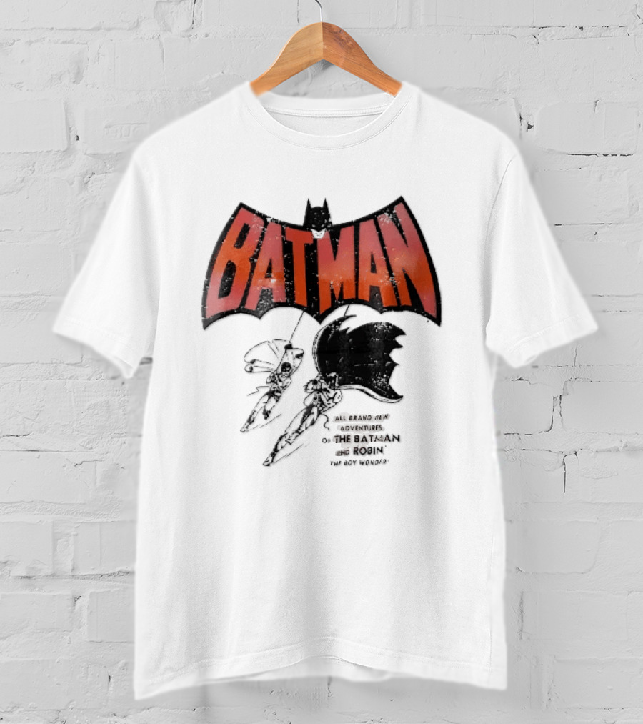 Batman All Brand New Adventures The And Robin Boy Wonder Distressed Line Swinging Capes T-Shirt