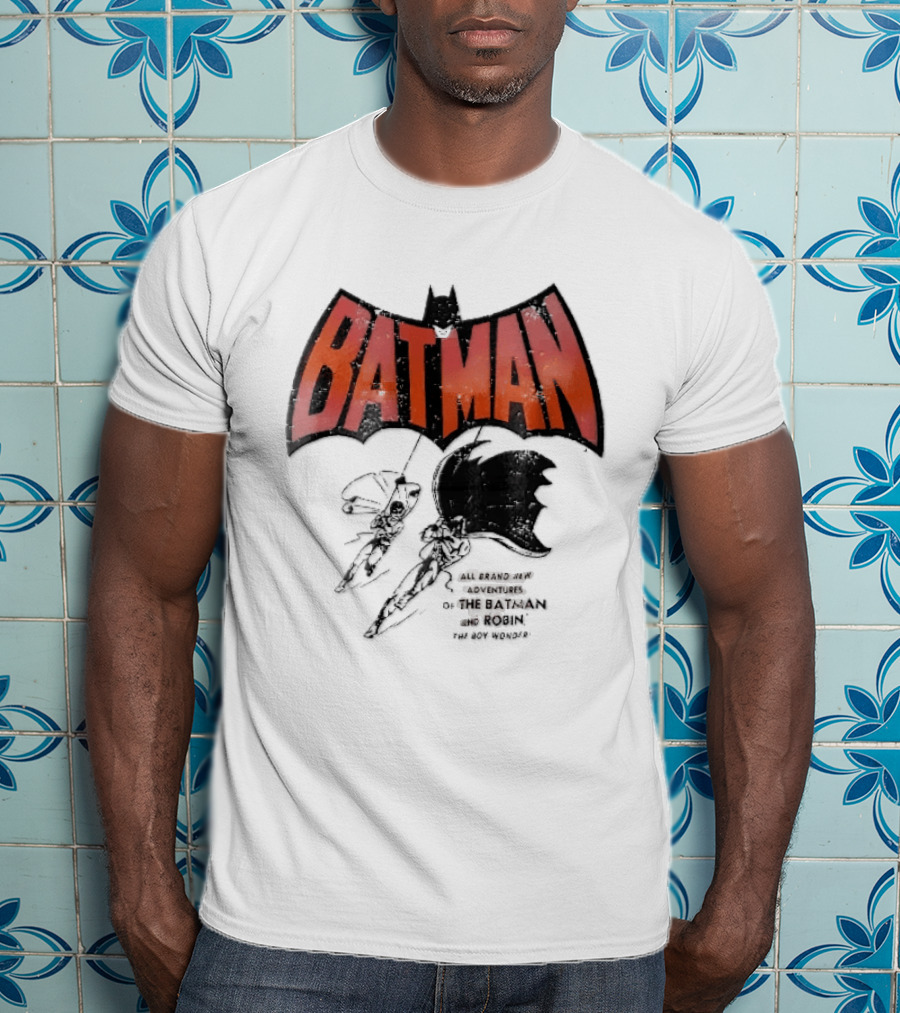 Batman All Brand New Adventures The And Robin Boy Wonder Distressed Line Swinging Capes T-Shirt