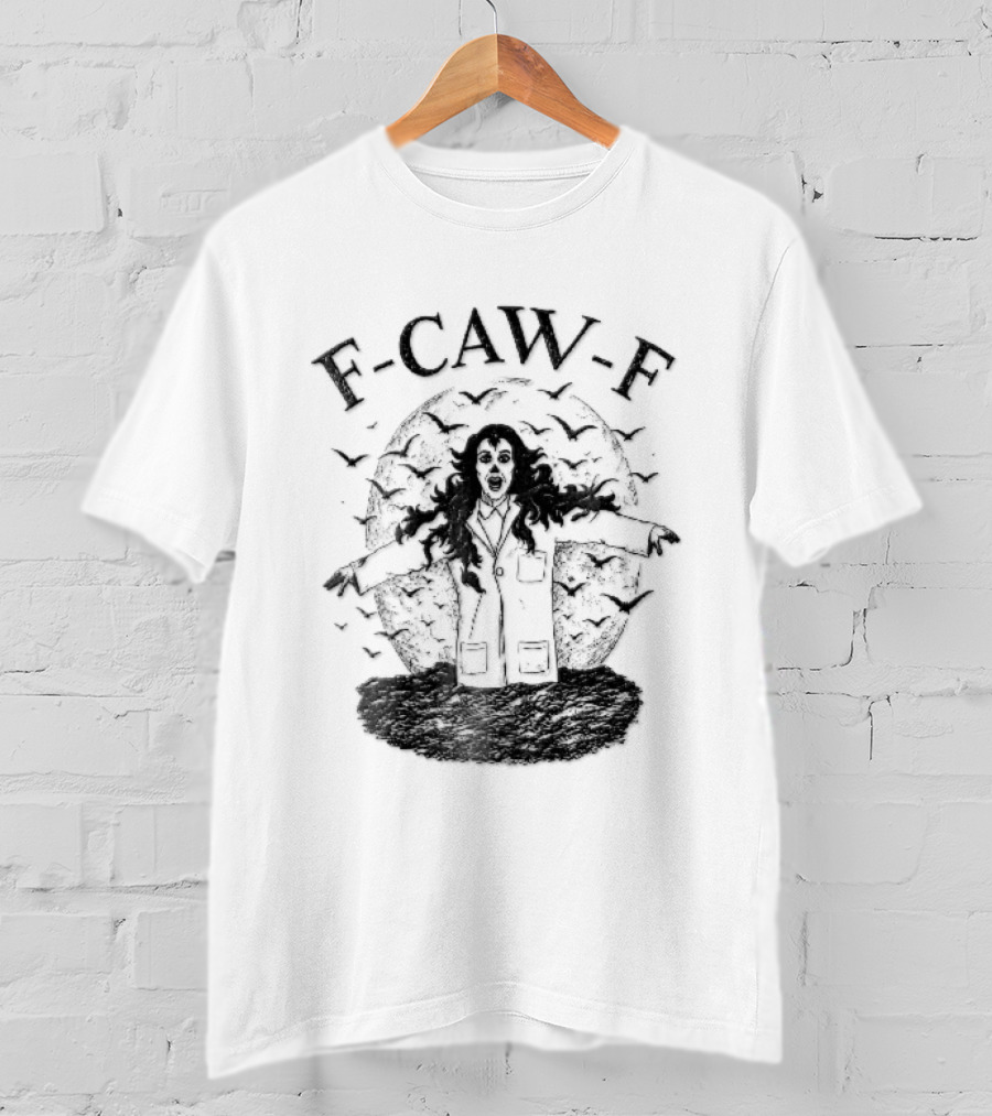 F Caw F Woman Scientist Lab Coat Crows Full Moon T-Shirt