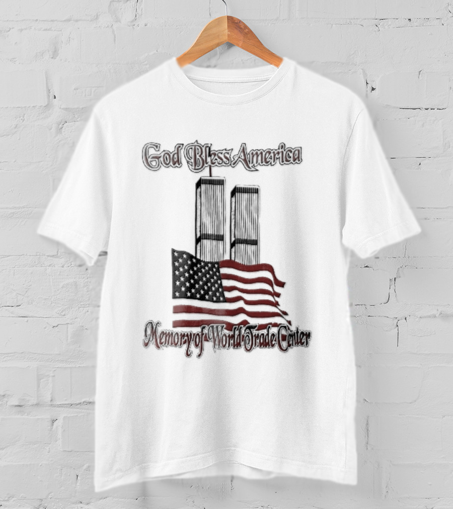God Bless America World Trade Center Twin Towers US Flag T-Shirt