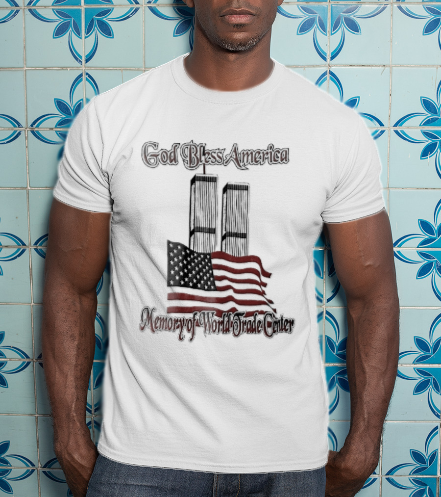 God Bless America World Trade Center Twin Towers US Flag T-Shirt