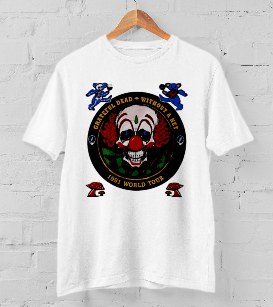 Grateful Dead Clown Skull Without A Net 1991 World Tour Dancing Bear T-Shirt