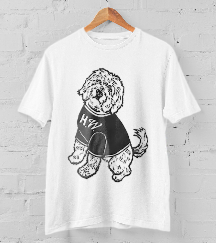 Hw Black White Line Fluffy Dog Sitting T-Shirt
