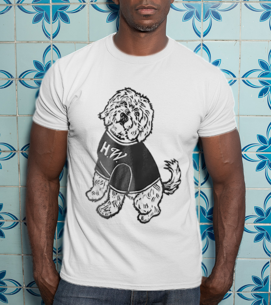 Hw Black White Line Fluffy Dog Sitting T-Shirt