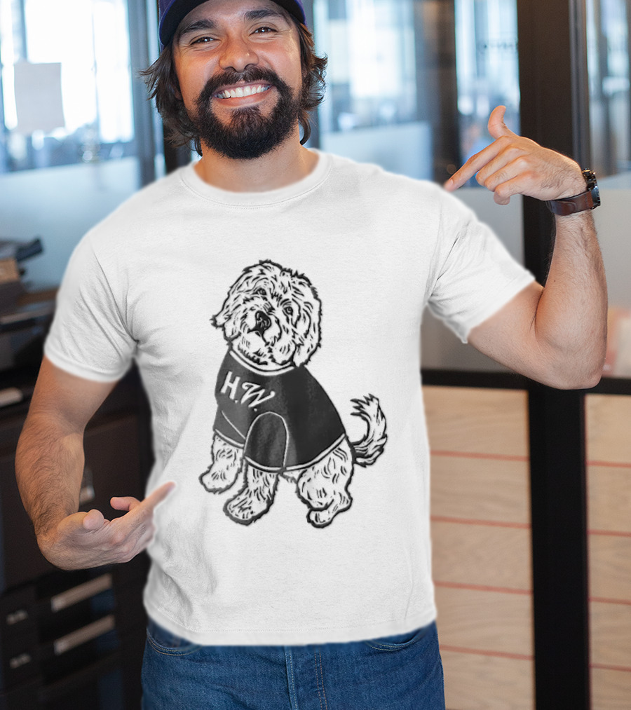 Hw Black White Line Fluffy Dog Sitting T-Shirt