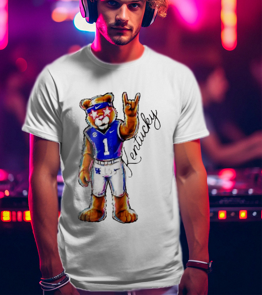 Kentucky Wildcats Mascot NCAA Pink Star Glasses Rock Sign T-Shirt