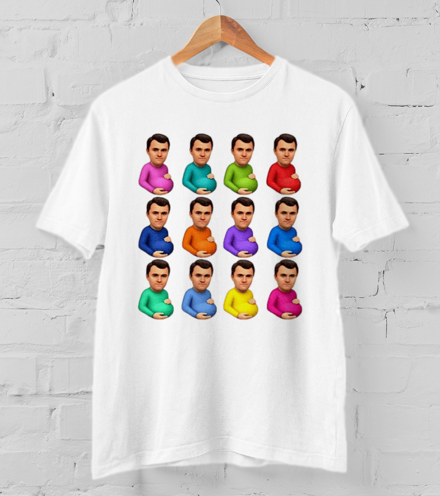 Pregnant Charlie Kirk Multicolored Avatars Emoji T-Shirt