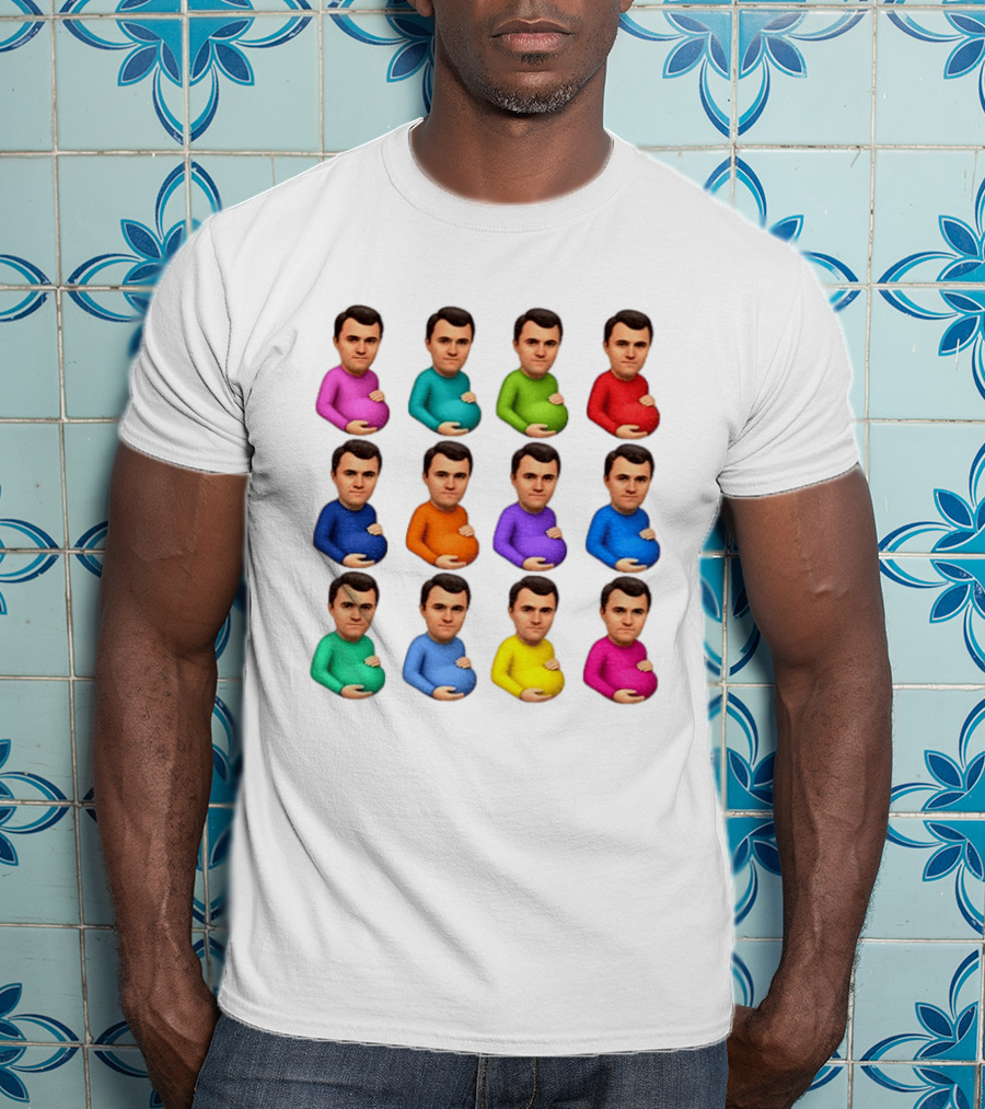 Pregnant Charlie Kirk Multicolored Avatars Emoji T-Shirt