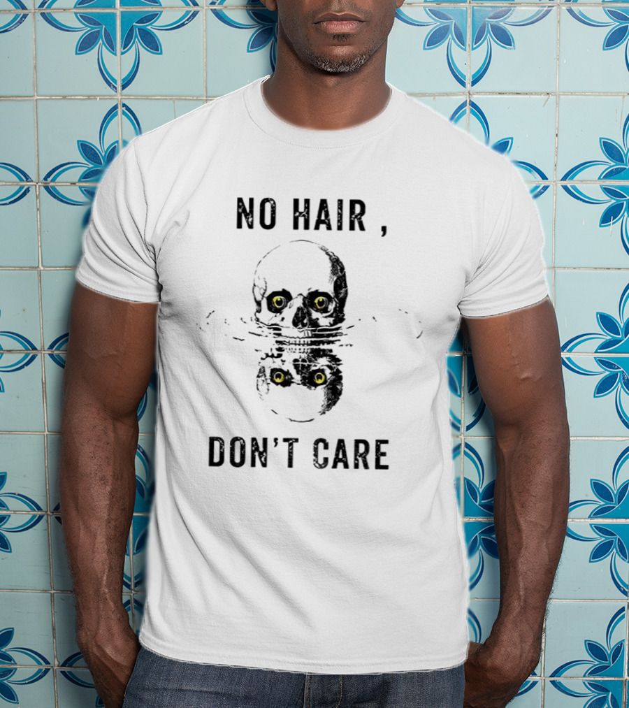 No Hair Don't Care Skull With Yellow Eyes T-Shirt