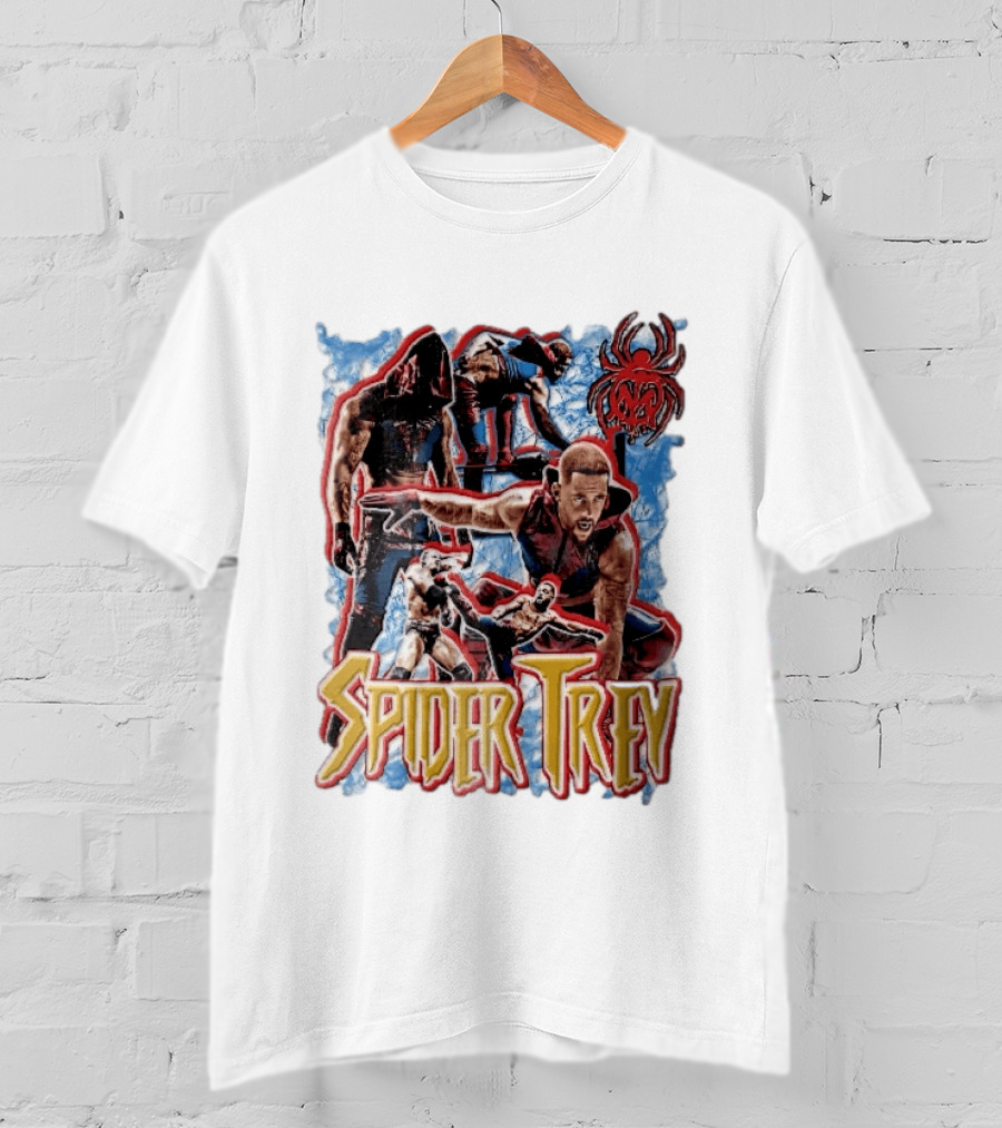 Spider Trey Professional Wrestler Action Collage With Blue Smoke And Red Spider T-Shirt