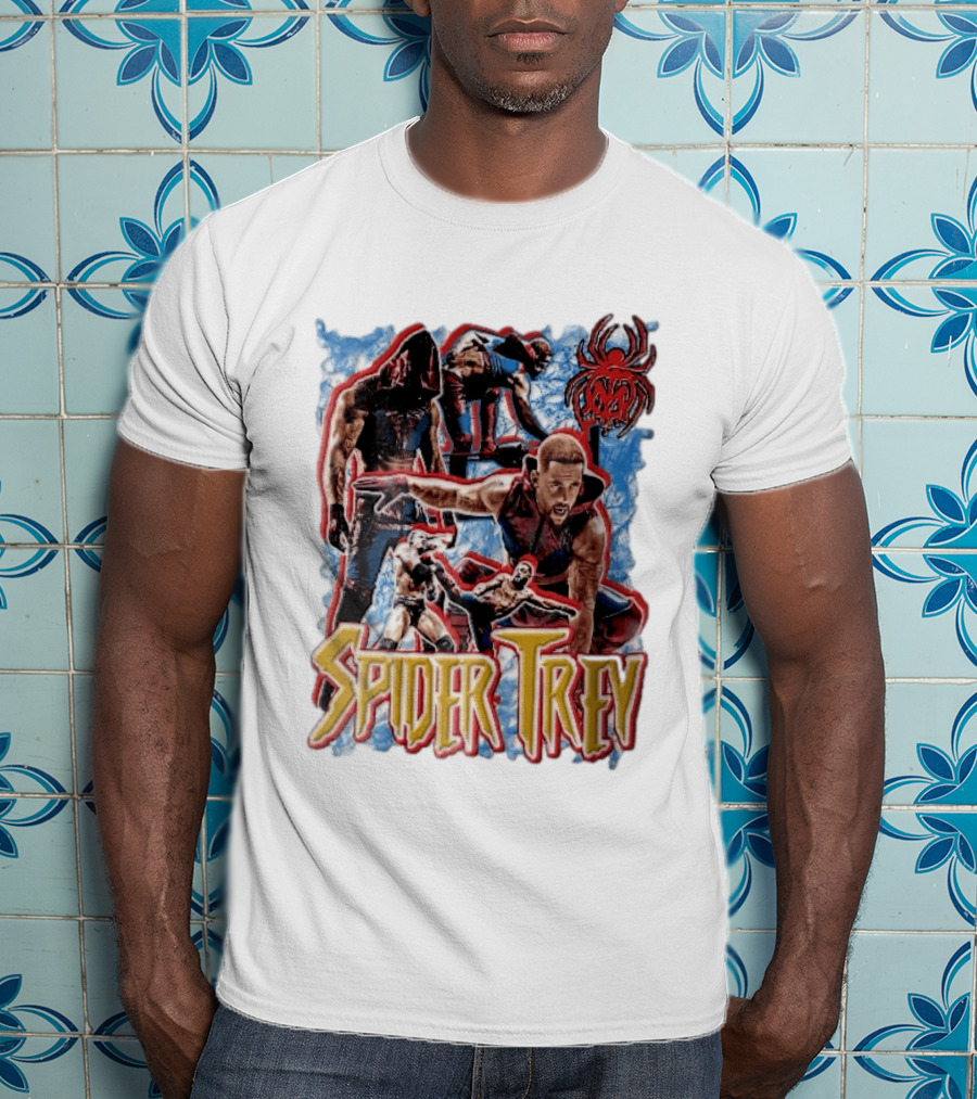 Spider Trey Professional Wrestler Action Collage With Blue Smoke And Red Spider T-Shirt