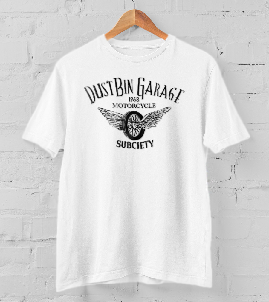 Dustbin Garage 1968 Motorcycle Flying Spoke Wheel Wings Subciety T-Shirt