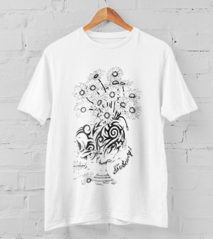 Subciety Tribal Skull Goblet With Daisy Flowers Line T-Shirt
