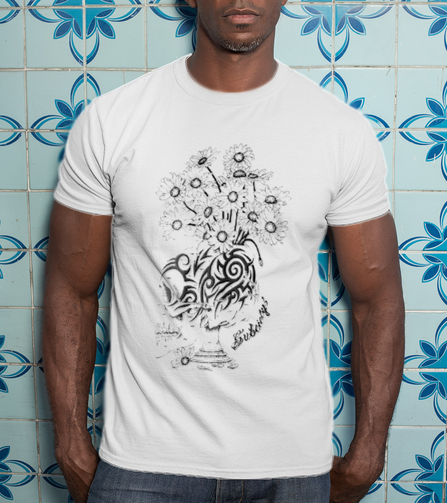 Subciety Tribal Skull Goblet With Daisy Flowers Line T-Shirt