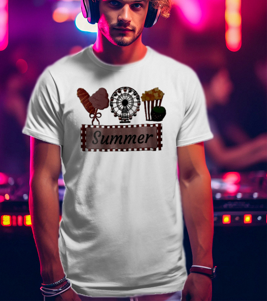 Summer Corn Dog Cotton Candy Ferris Wheel Popcorn Caramel Apple T-Shirt