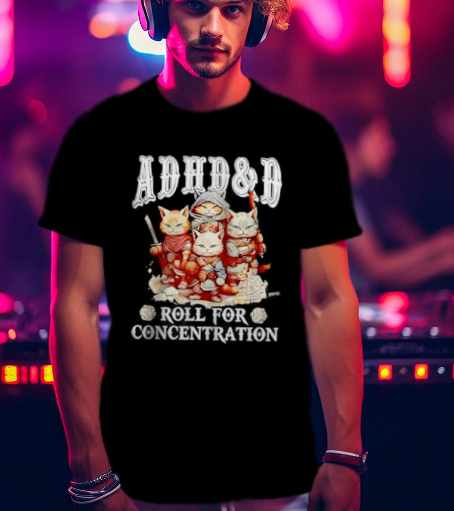 ADHD&D Roll For Concentration Cat Trio Adventure T-Shirt