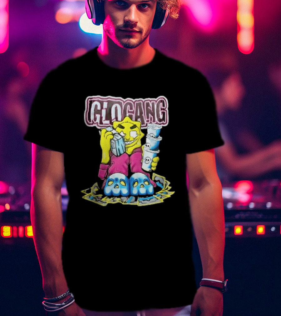Glo Gang Cartoon Sun Money Double Cups Skull Slippers T-Shirt
