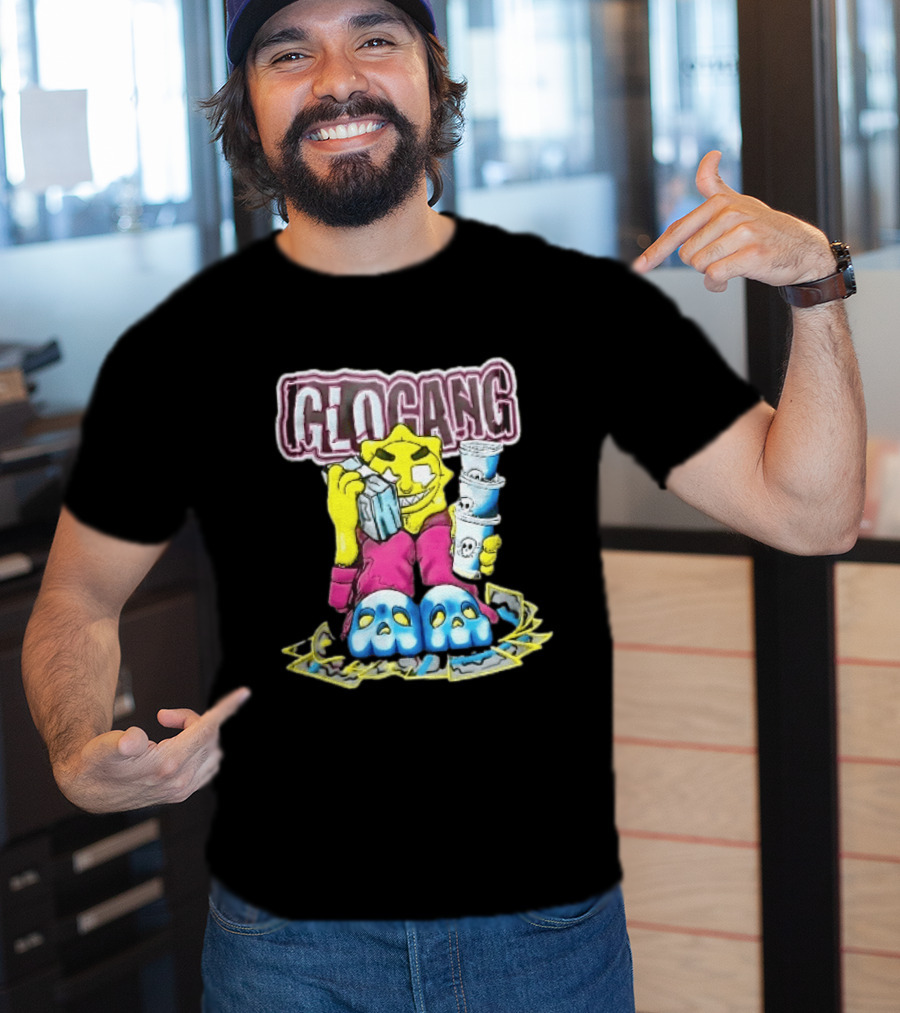 Glo Gang Cartoon Sun Money Double Cups Skull Slippers T-Shirt