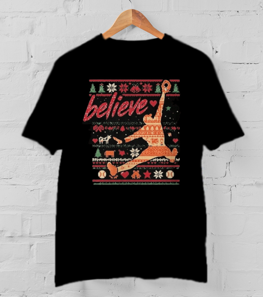 Believe Orioles Air Cowser Ugly Christmas Festive Sweater Baseball Catch T-Shirt