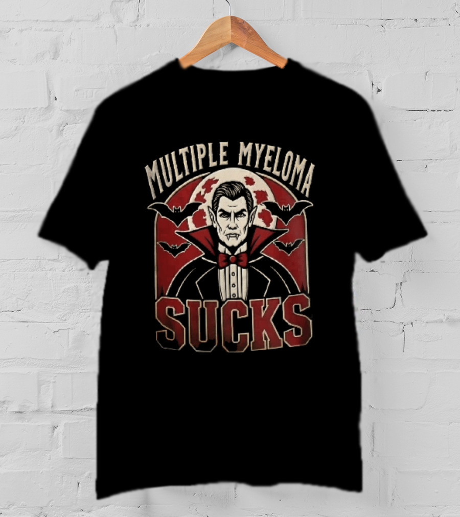 Multiple Myeloma Sucks Vampire Dracula Fangs Bats Red Moon Halloween T-Shirt