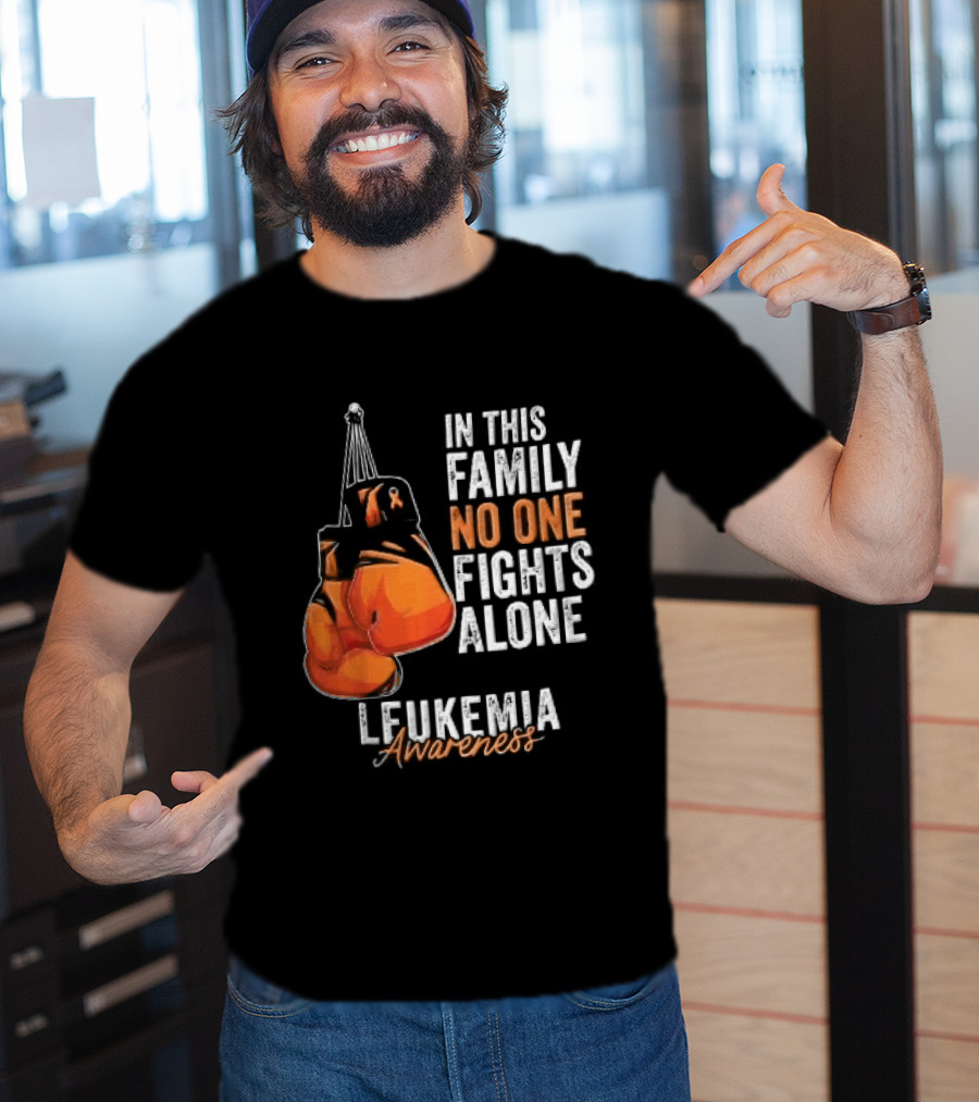 In This Family No One Fights Alone Leukemia Awareness Orange Boxing Gloves T-Shirt