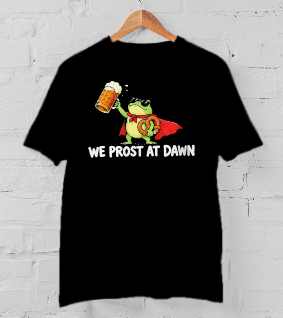 Frog With Beer And Pretzel We Prost At Dawn Superhero Cape T-Shirt