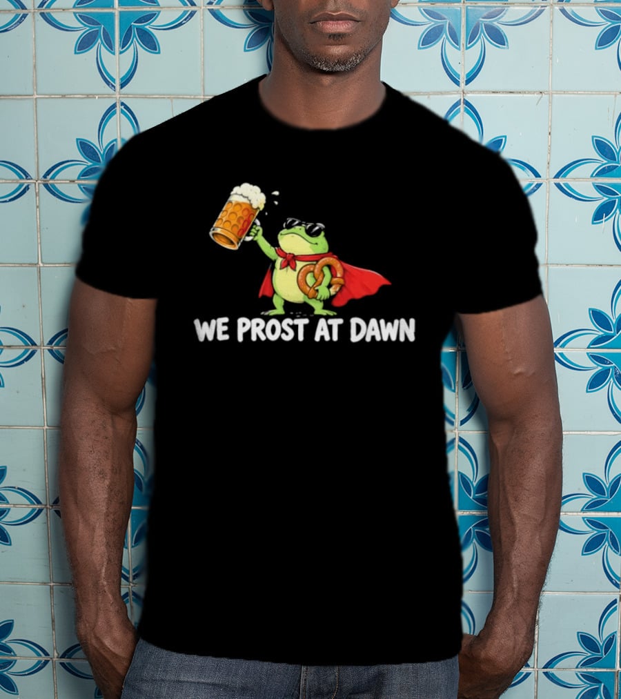 Frog With Beer And Pretzel We Prost At Dawn Superhero Cape T-Shirt