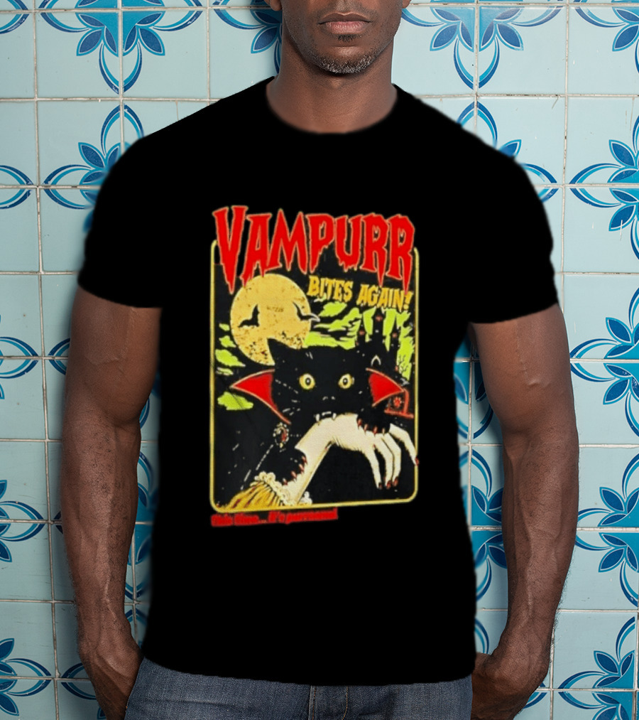 Vampurr Bites Again This Time It's Purrsonal Vintage Horror Cat Moon And Castle T-Shirt