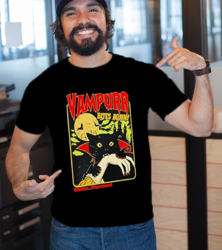 Vampurr Bites Again This Time It's Purrsonal Vintage Horror Cat Moon And Castle T-Shirt
