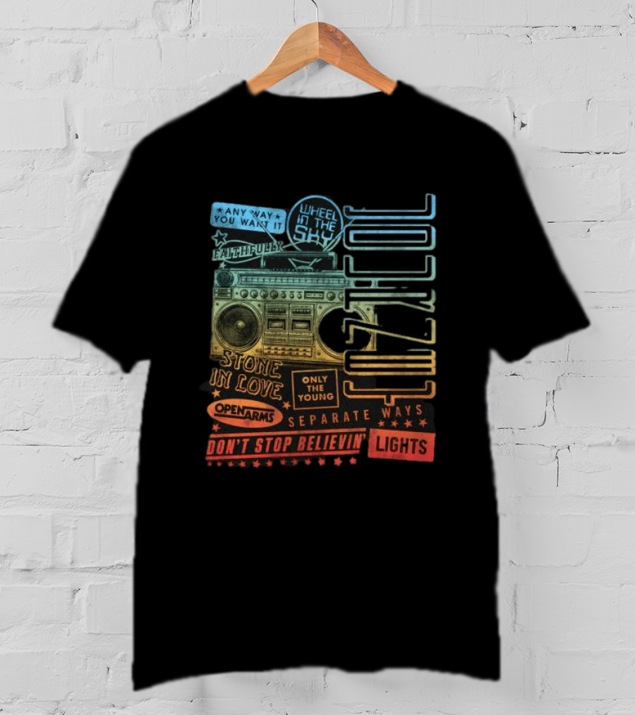 Journey Don't Stop Believin' Wheel In The Sky Stone In Love Open Arms Retro Radio T-Shirt