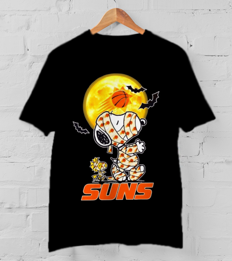 Phoenix Suns Halloween Snoopy Woodstock Mummy Cosplay Moon Basketball Bats T-Shirt