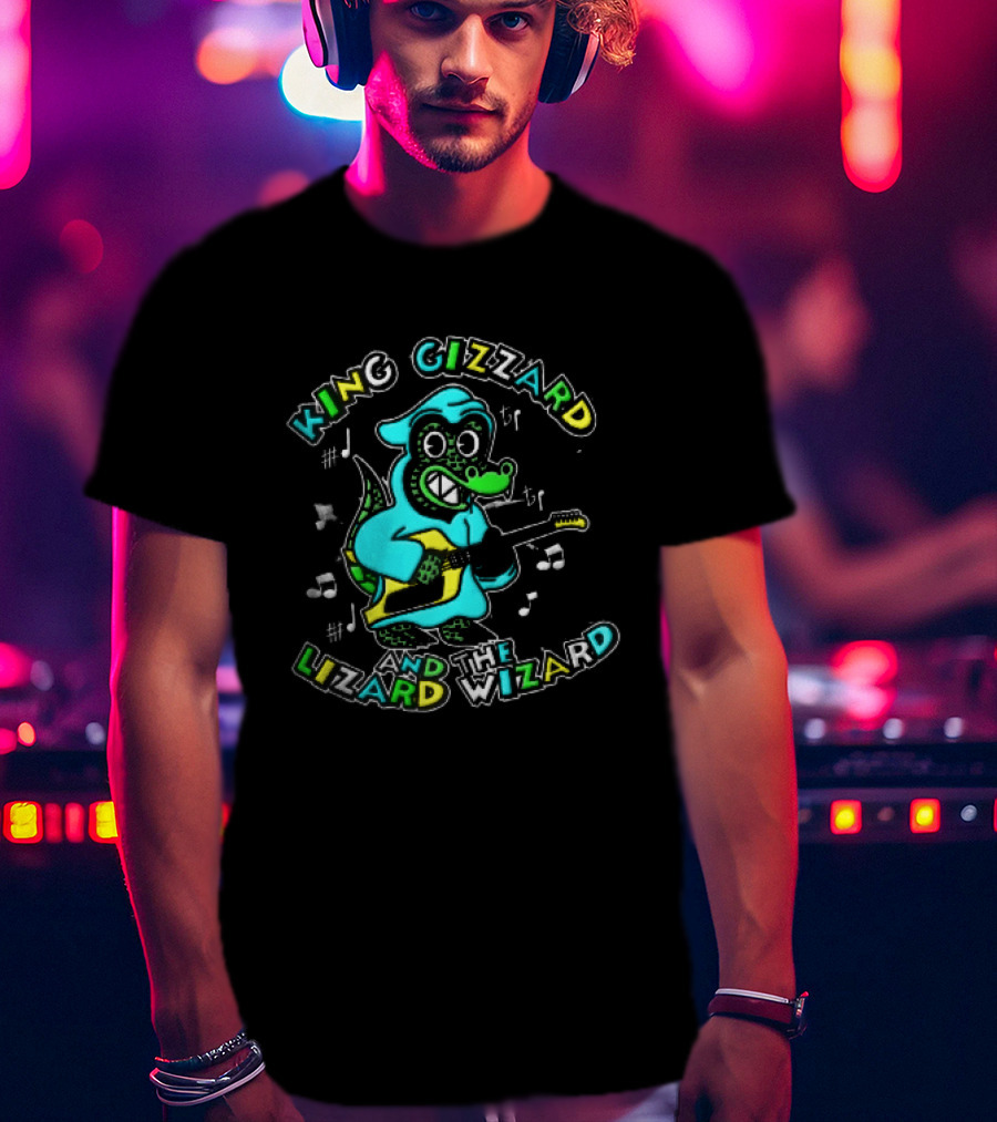 King Gizzard And The Lizard Wizard Cartoon Gator Hooded Playing Electric Guitar Tie Dye T-Shirt