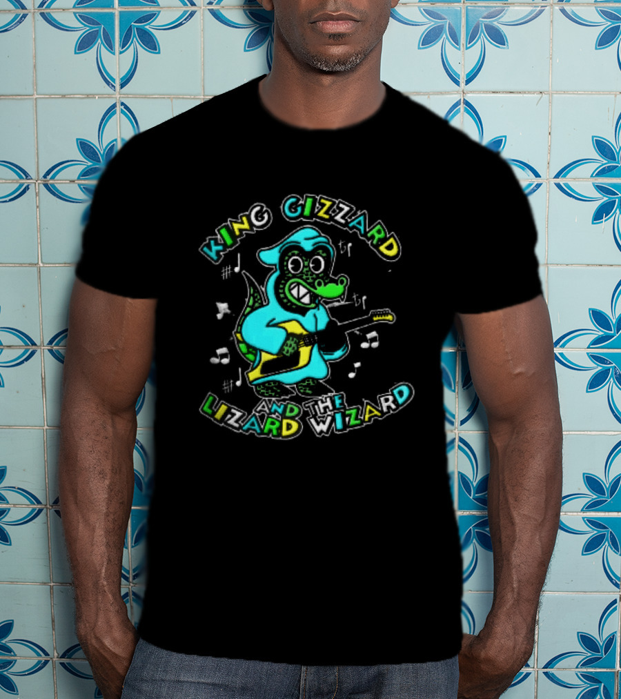 King Gizzard And The Lizard Wizard Cartoon Gator Hooded Playing Electric Guitar Tie Dye T-Shirt