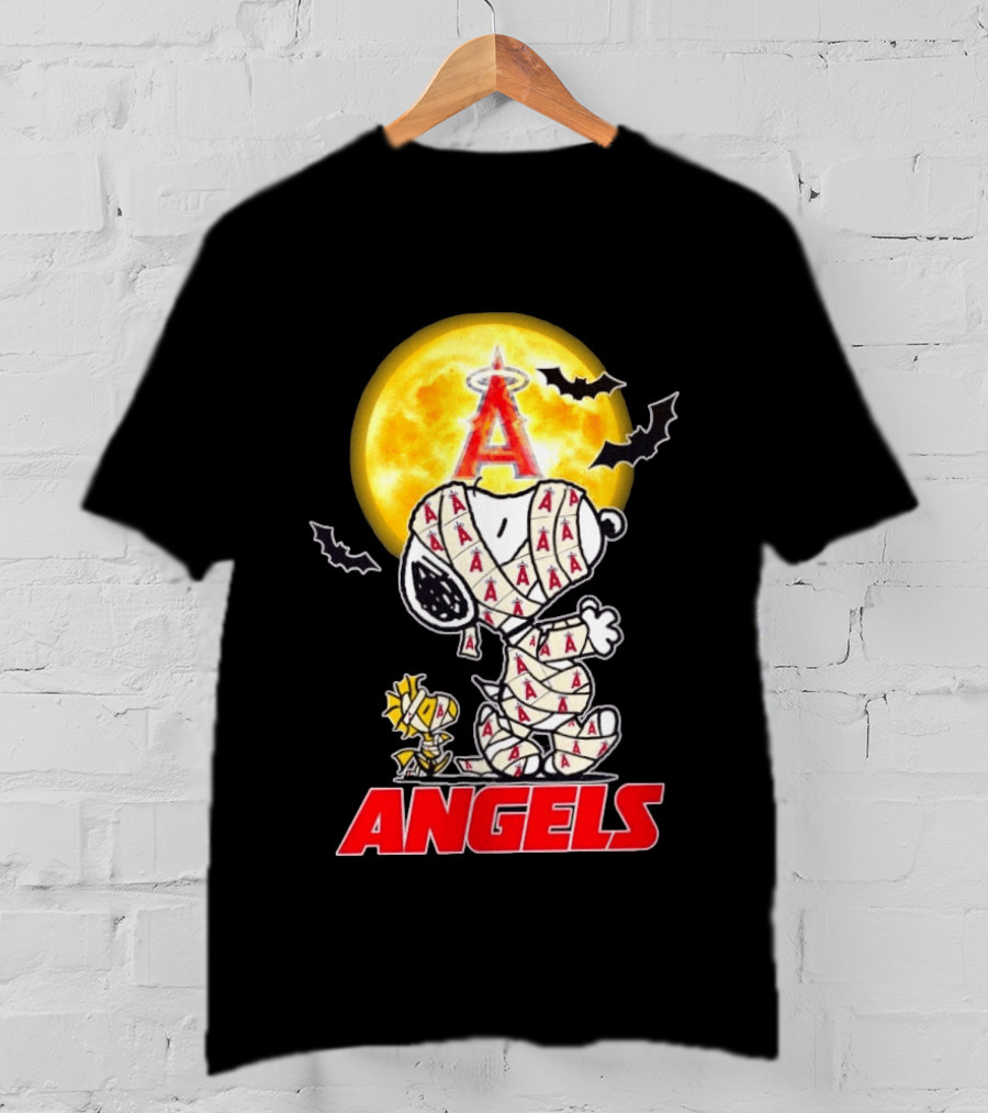 Snoopy Woodstock Mummy Halloween Los Angeles Angels Moon Bats T-Shirt