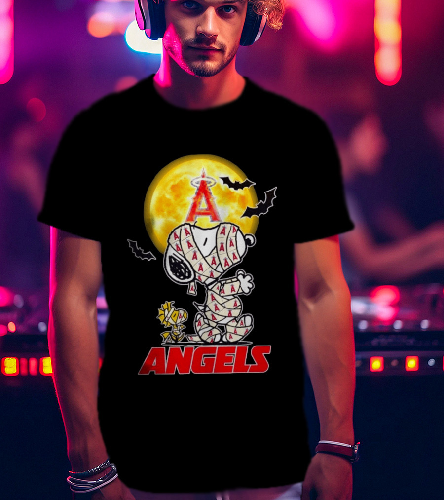 Snoopy Woodstock Mummy Halloween Los Angeles Angels Moon Bats T-Shirt