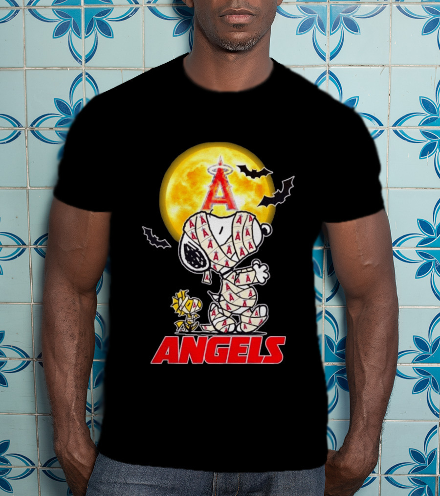 Snoopy Woodstock Mummy Halloween Los Angeles Angels Moon Bats T-Shirt