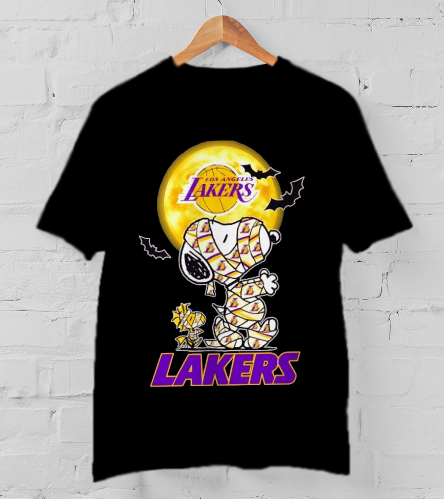 Los Angeles Lakers Snoopy Woodstock Mummy Halloween Moon Bats T-Shirt
