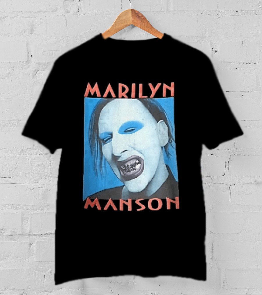 Marilyn Manson Blue Makeup Metallic Teeth Grimace T-Shirt