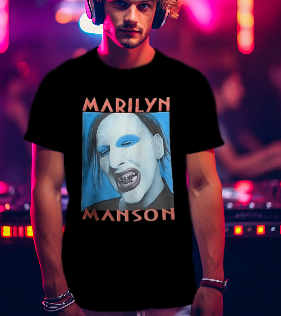 Marilyn Manson Blue Makeup Metallic Teeth Grimace T-Shirt