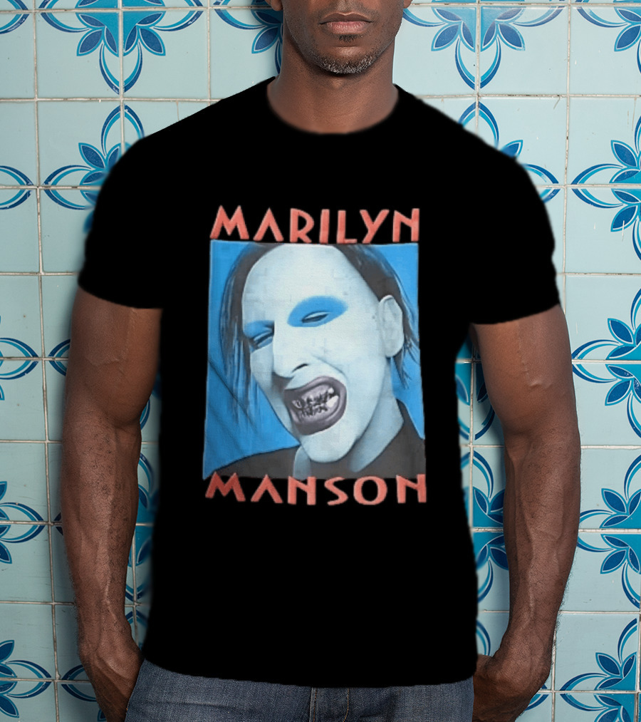 Marilyn Manson Blue Makeup Metallic Teeth Grimace T-Shirt