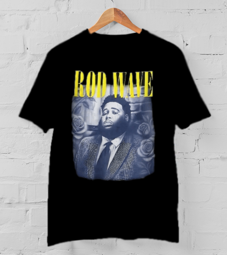 Rod Wave Yellow Bootleg Grayscale Suit Tie Roses Brick Wall T-Shirt