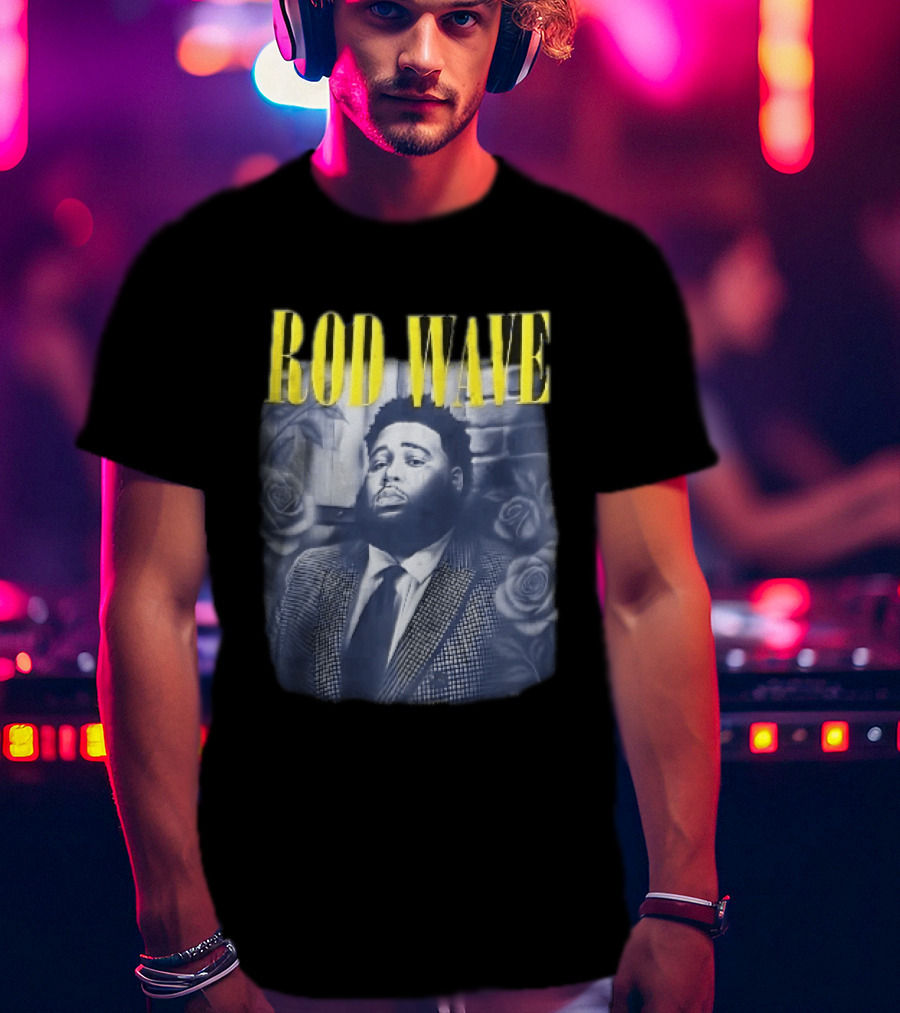 Rod Wave Yellow Bootleg Grayscale Suit Tie Roses Brick Wall T-Shirt