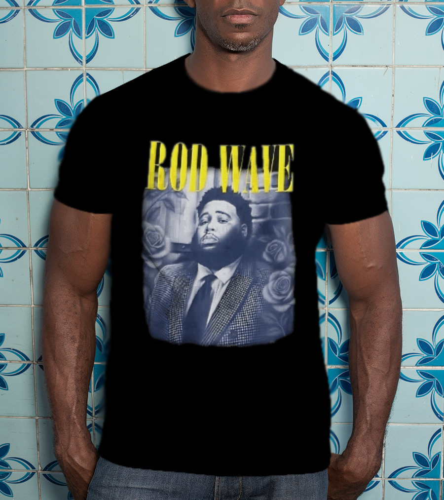 Rod Wave Yellow Bootleg Grayscale Suit Tie Roses Brick Wall T-Shirt