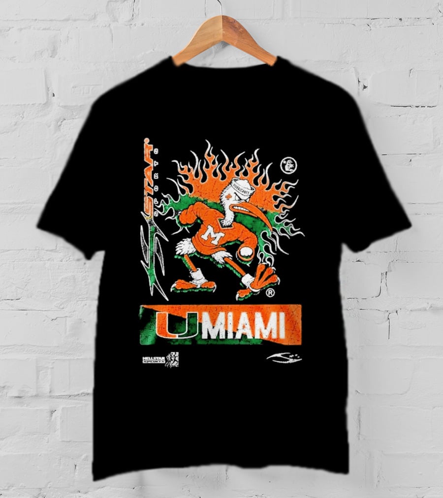 Miami Hurricanes Football U Miami X Hellstar Sports Flame Duck T-Shirt