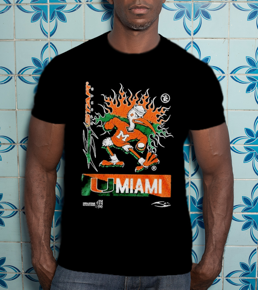 Miami Hurricanes Football U Miami X Hellstar Sports Flame Duck T-Shirt
