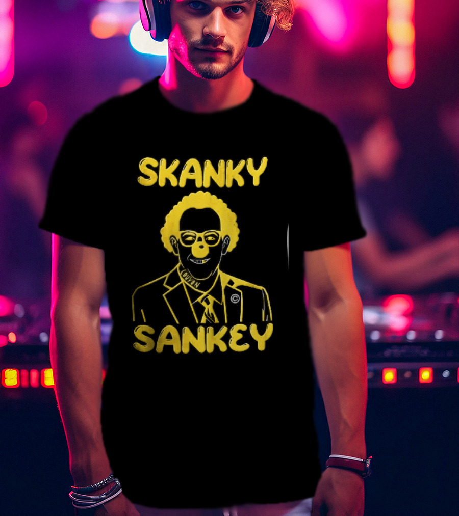 Skanky Sankey Couyon Clown Glasses Yellow Suit Caricature T-Shirt