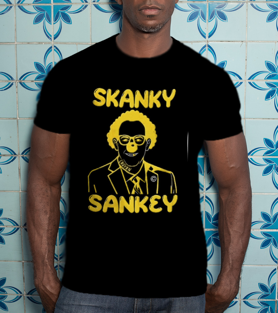 Skanky Sankey Couyon Clown Glasses Yellow Suit Caricature T-Shirt