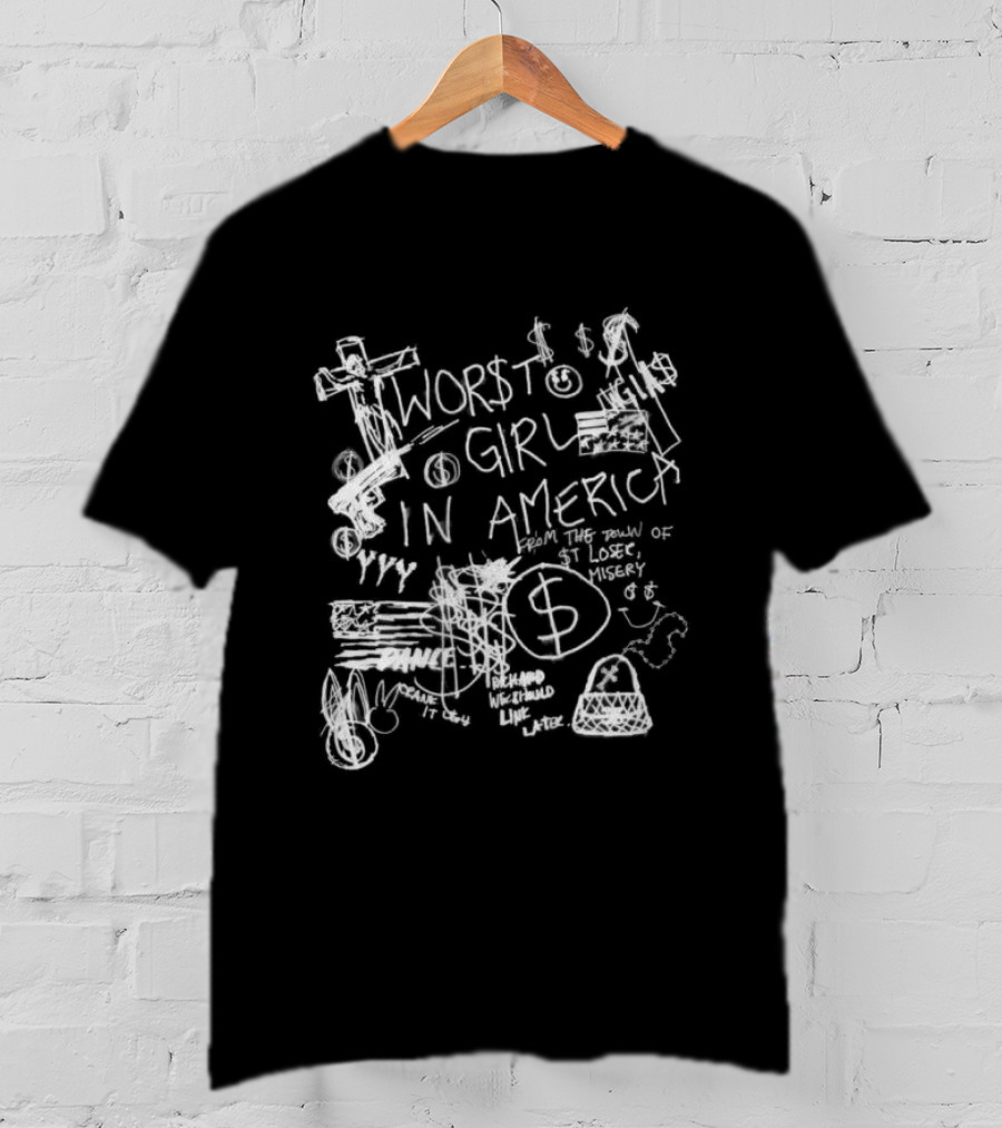 Slayyyter Store Sharpie Black Worst Girl In America Dollar Sign T-Shirt