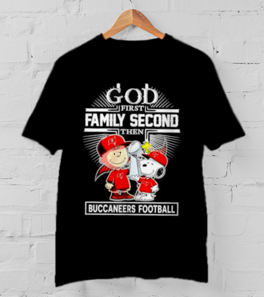 Snoopy God First Family Second Then Buccaneers Football Fan Gear T-Shirt