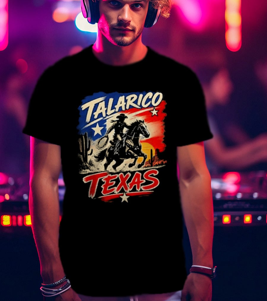 Talarico Texas Cowboy Riding Silhouette With Lone Star And Cactus T-Shirt